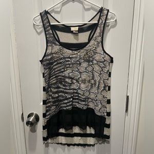 Daytrip Flowy Striped and Snake Skin Beaded Tank Top